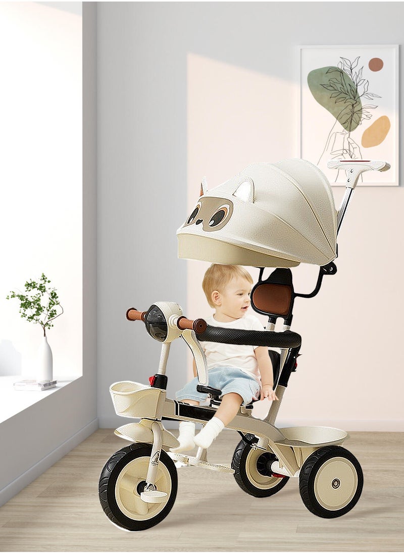 MaBaby - Children's Tricycle, 4-in-1 Folding Trike and Stroller 2-way Swivel Seat for Toddler Boys and Girls, with Adjustable Push Handle, Removable Canopy, Safety Harness for 6 months-5 Years (White) - Image 1