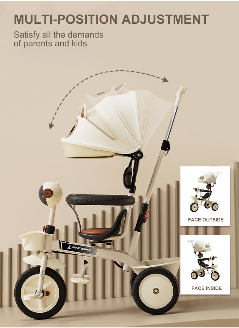MaBaby - Children's Tricycle, 4-in-1 Folding Trike and Stroller 2-way Swivel Seat for Toddler Boys and Girls, with Adjustable Push Handle, Removable Canopy, Safety Harness for 6 months-5 Years (White) - Image 1
