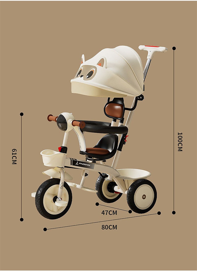MaBaby - Children's Tricycle, 4-in-1 Folding Trike and Stroller 2-way Swivel Seat for Toddler Boys and Girls, with Adjustable Push Handle, Removable Canopy, Safety Harness for 6 months-5 Years (White) - Image 1
