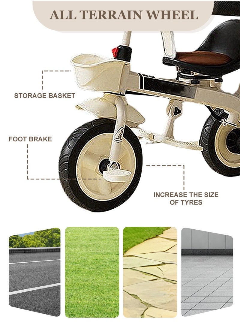 MaBaby - Children's Tricycle, 4-in-1 Folding Trike and Stroller 2-way Swivel Seat for Toddler Boys and Girls, with Adjustable Push Handle, Removable Canopy, Safety Harness for 6 months-5 Years (White) - Image 1