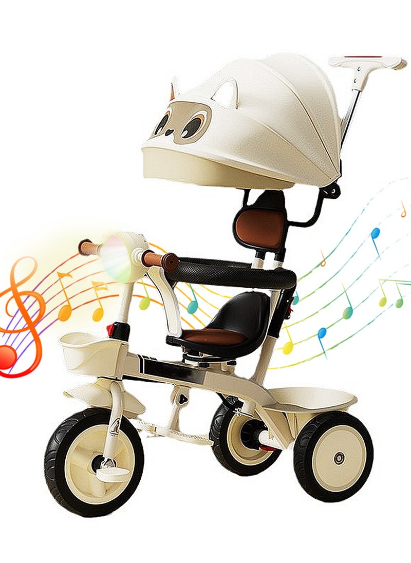 MaBaby - Children's Tricycle, 4-in-1 Folding Trike and Stroller 2-way Swivel Seat for Toddler Boys and Girls, with Adjustable Push Handle, Removable Canopy, Safety Harness for 6 months-5 Years (White) - Image 1