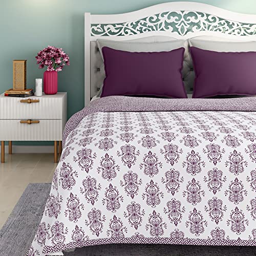 Wakefit Dohar Double Bed | 100% Cotton Blanket for Double Size Bed, Quilt | 110 GSM | Reverisible AC Blanket | 90x82 Inches - Susane Burgundy - Image 2