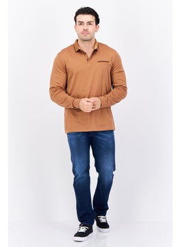 Jules Men Regular Fit Plain Long Sleeves Polo Shirt, Brown  - Image 4