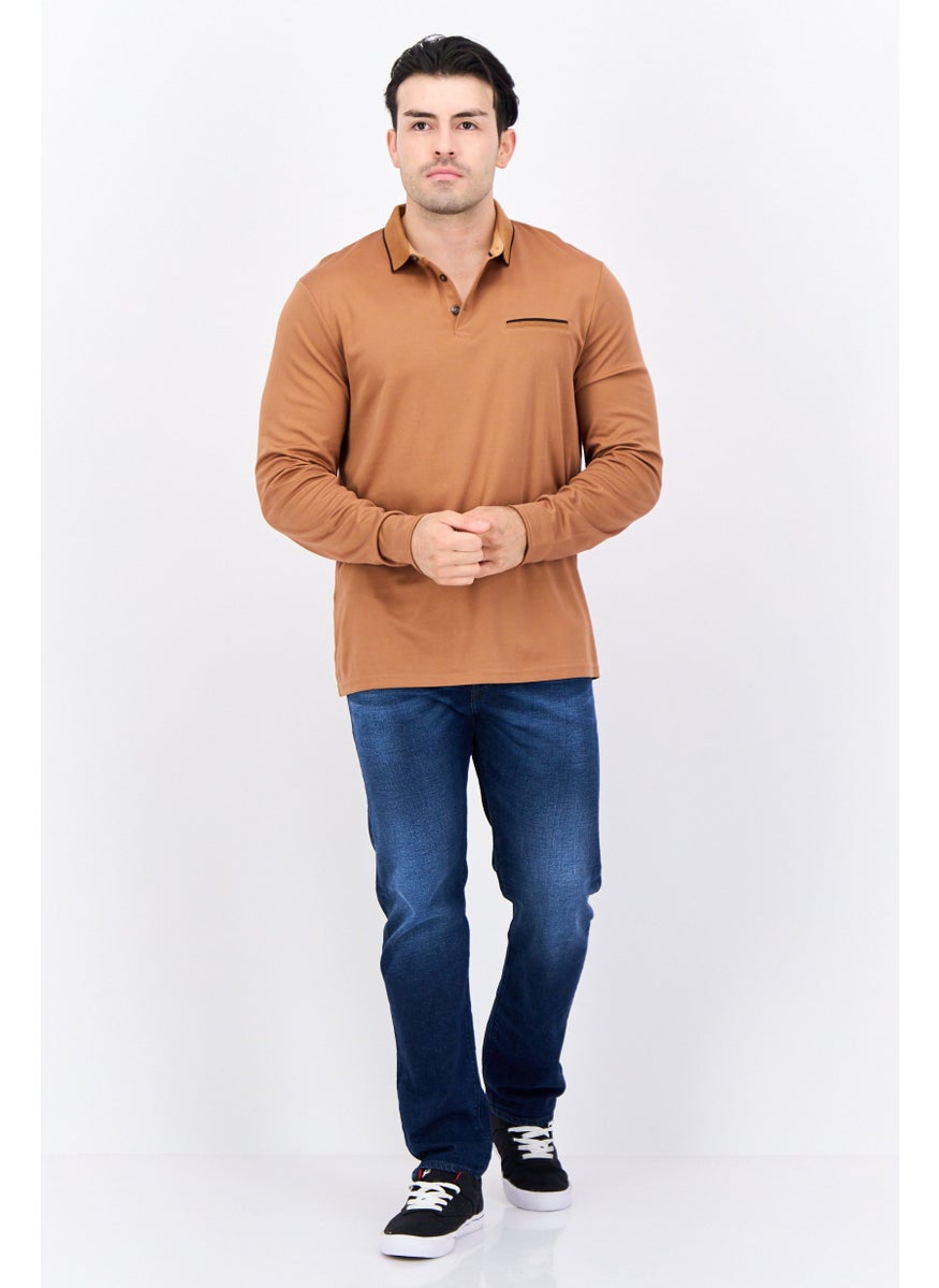 Jules Men Regular Fit Plain Long Sleeves Polo Shirt, Brown  - Image 4