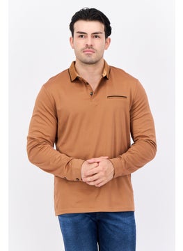 Jules Men Regular Fit Plain Long Sleeves Polo Shirt, Brown  - Image 1