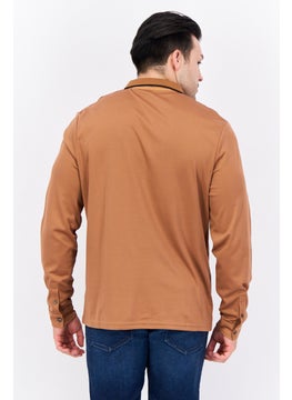 Jules Men Regular Fit Plain Long Sleeves Polo Shirt, Brown  - Image 3