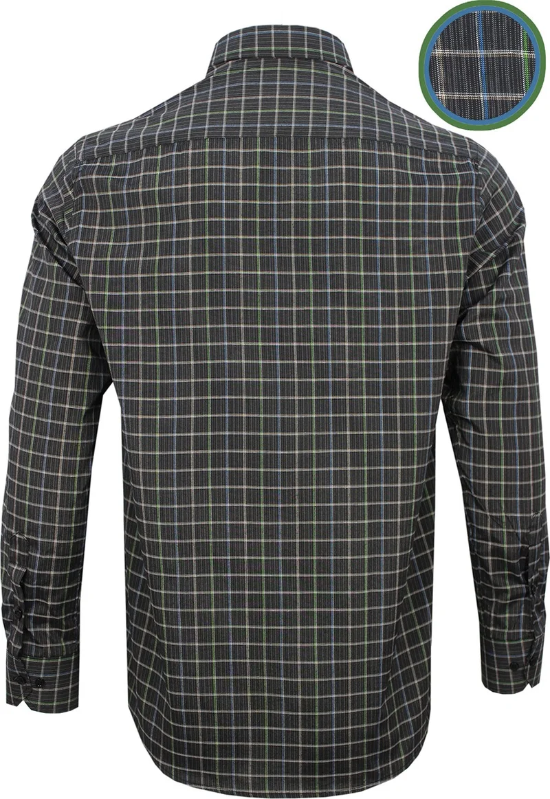 فاريتا Men's Black Green Classic Cut Check Collar Buttoned Single Pocket Long Sleeve Shirt
