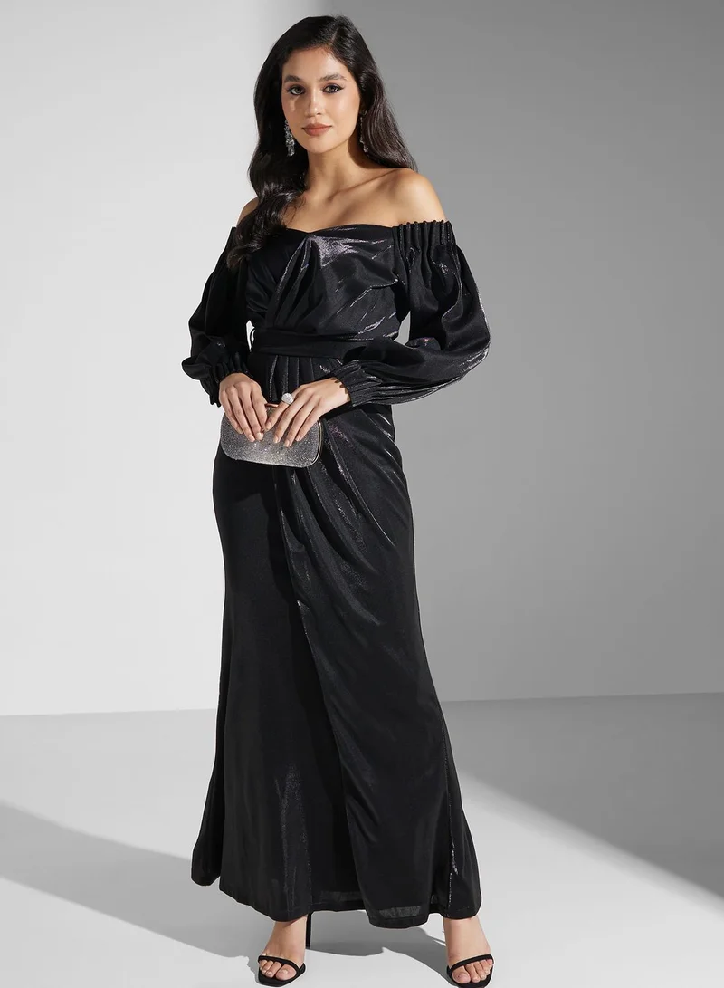 Golden Apple Bardot Puff Sleeve Wrap Dress