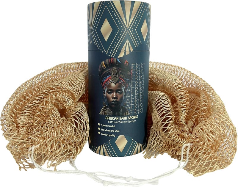 AFRIKI إسفنجة الشبكة الأفريقية من أفريقي، إسفنجة التقشير الأفريقية الأصيلة، مملوكة للسود، مقشر الظهر، طول 45 بوصة للبشرة العادية إلى الحساسة، للاستخدام اليومي، المجموعة الأصلية - Image 1