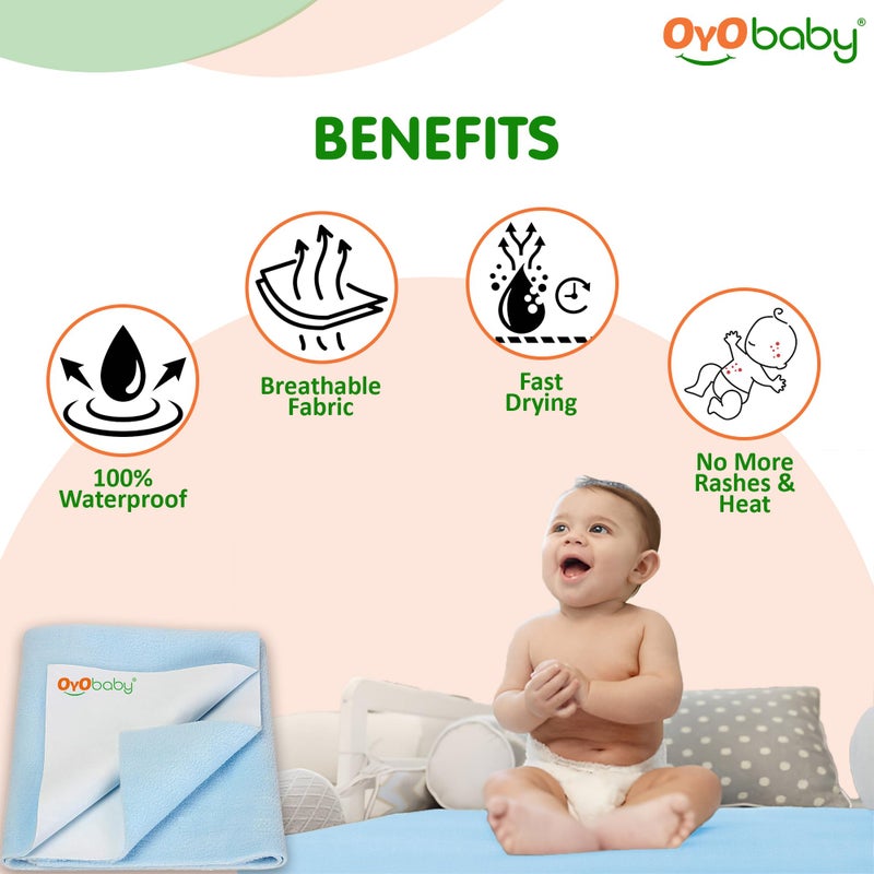 OYO BABY Extra Absorbent Waterproof Baby Dry Sheet Small Size (70 x 50cm) | Quick Dry Sheet for New Born Baby Bed Protector, Soft & Breathable Rubber Sheet for Bed|Blue - Image 3