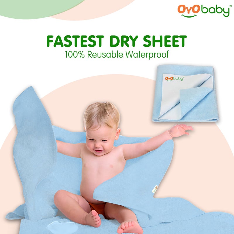 OYO BABY Extra Absorbent Waterproof Baby Dry Sheet Small Size (70 x 50cm) | Quick Dry Sheet for New Born Baby Bed Protector, Soft & Breathable Rubber Sheet for Bed|Blue - Image 2