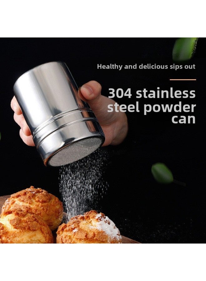 304 Stainless Steel Flour Sieve Sieve Sieve Sieve Baking Household Sprinking Tank Sieve Powder Sieve Filter Screen Sugar Powder Sieve-Specifications:Punched Screw Cap Large Powder Can (with Moisture-proof Lid) - Image 2