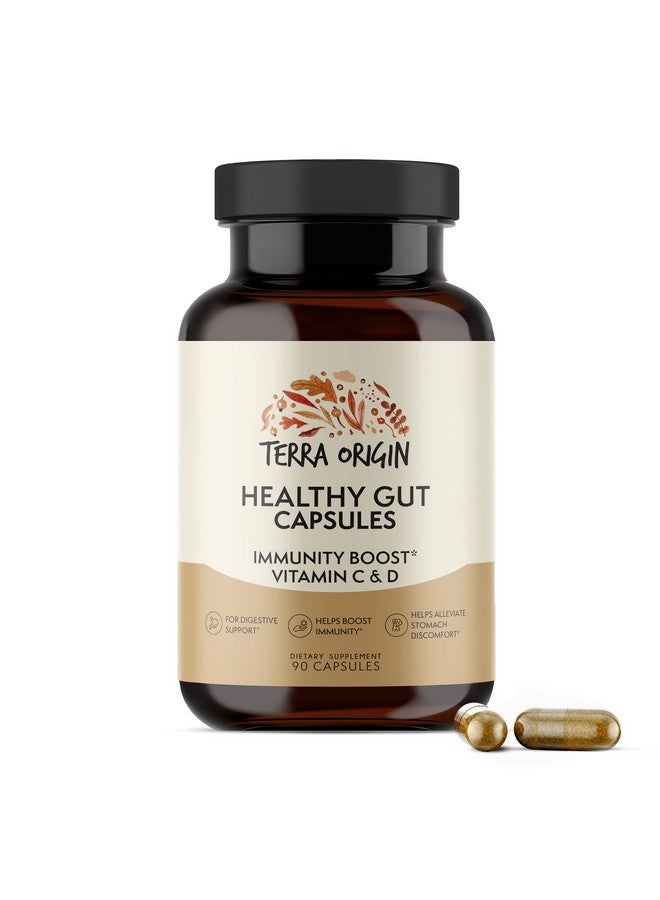 Terra Origin Healthy Gut Capsules With Immunity Boost ; 90 Capsules ; Digestive Support Including Intestinal Permeability Ibs Bloating Gas And Constipation* 30 Servings/90 Capsules. - Image 1