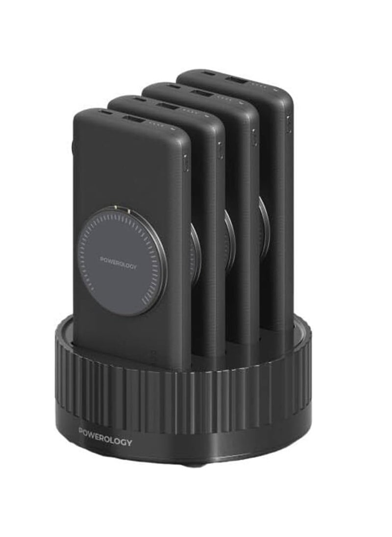 Powerology - Powerology 4in1 Station 10000mAh 20W PD QC Wireless Power Bank Built-in Cable Compatible W/Lightning And Type-C,Fast Wireless Charging, Compact &Convenient, Charge Multiple Devices (Black) - Image 1