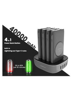 Powerology Powerology 4in1 Station 10000mAh 20W PD QC Wireless Power Bank Built-in Cable Compatible W/Lightning And Type-C,Fast Wireless Charging, Compact &Convenient, Charge Multiple Devices (Black)  - Image 3