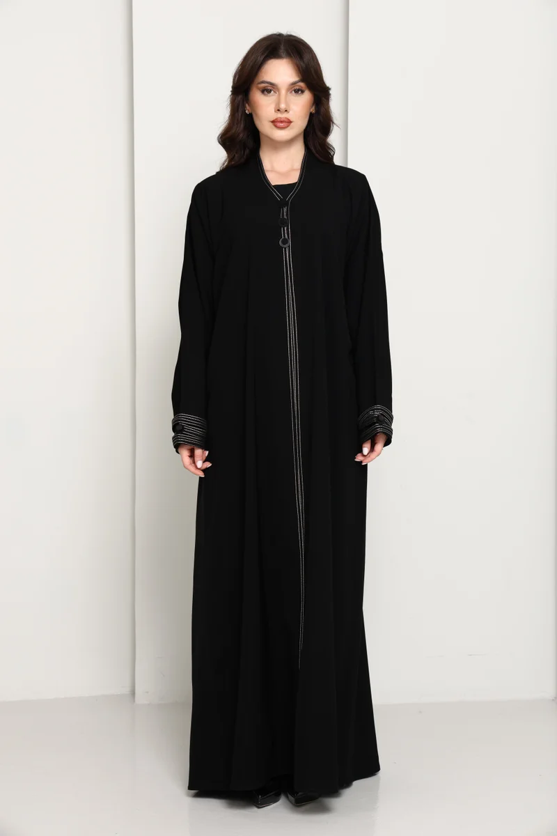 Premium Fabric Modern Abaya | Front Open A-Line Abaya with Stitch Detail