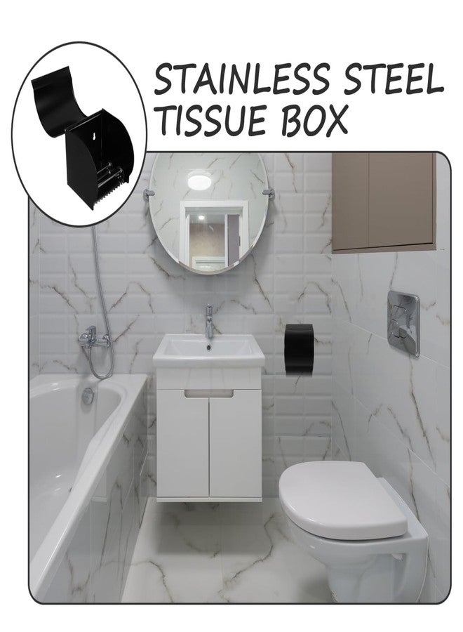SHOWERORO 1pc Wall-Mounted Tissue Box Stainless Steel Tissue Case Bathroom Storage Holder with Easy Installation Stylish Black Design - Image 4