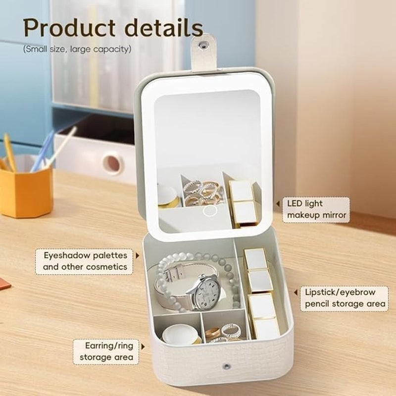 ALKAYAN Mirror LED Lighted Makeup with Organizer Box 3-Color Setting Portable Cosmeti... - Image 3