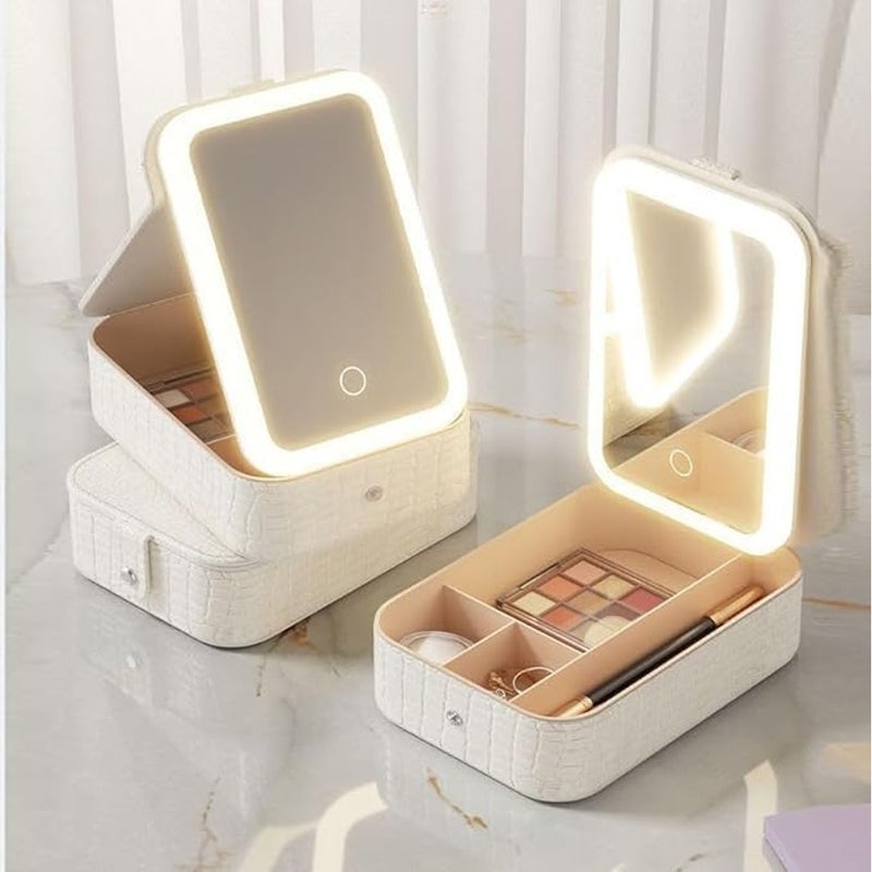 ALKAYAN Mirror LED Lighted Makeup with Organizer Box 3-Color Setting Portable Cosmeti... - Image 1