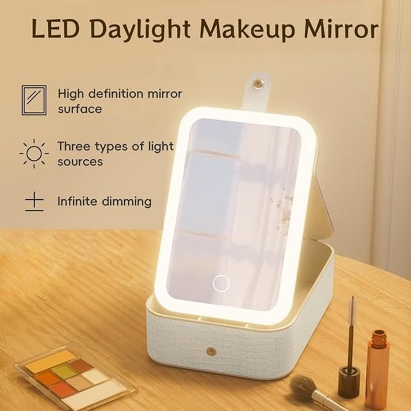 ALKAYAN Mirror LED Lighted Makeup with Organizer Box 3-Color Setting Portable Cosmeti... - Image 2