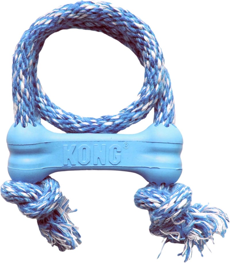 KONG Puppy Goodie Bone with Rope - Teething Rubber and Teeth Cleaning Dog Toy for Extra Small Puppies - Image 1
