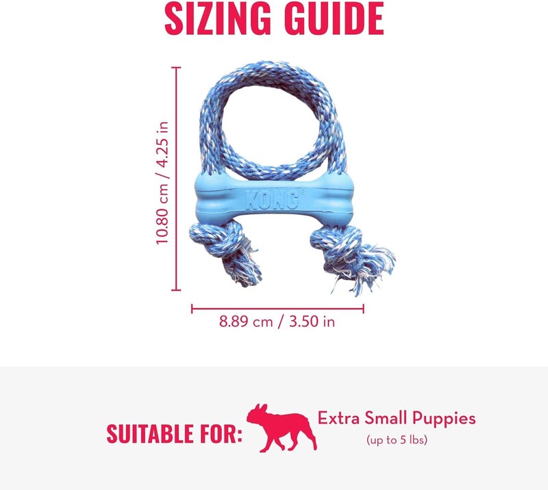 KONG Puppy Goodie Bone with Rope - Teething Rubber and Teeth Cleaning Dog Toy for Extra Small Puppies - Image 3