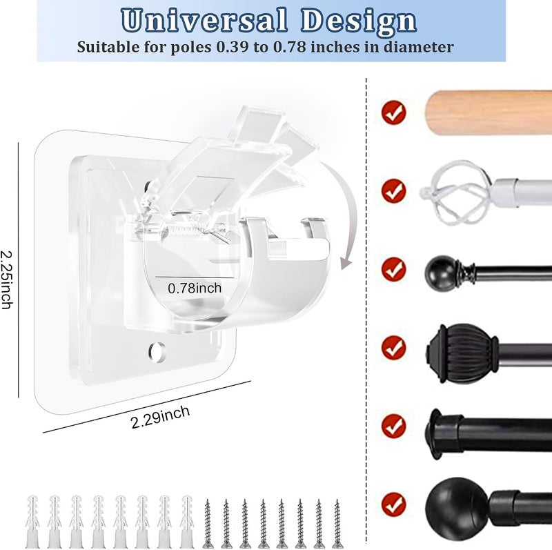 Codoule Self Adhesive No Drill Adjustable Curtain Rod Holder Hooks Brackets, Nail Free, No Drilling Hangers for Bathroom, Kitchen, Home, Bathroom and Hotel, Transparent, 8PCS - Image 4