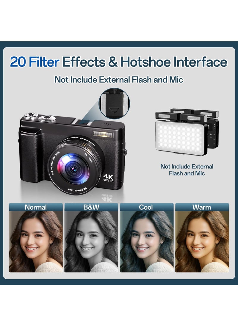 IqwiCam 4K Digital Camera for Photography 48MP with 3'' 180° Flip Screen 16X Zoom Autofocus Vlogging Camera for YouTube, Compact Point and Shoot Cameras with 64GB Card Compact Travel Camera  - Image 5