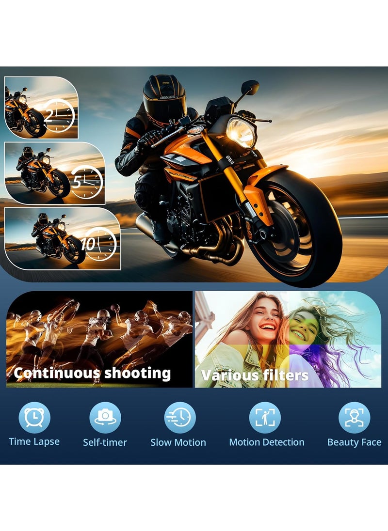 كاميرا رقمية 4K للتصوير الفوتوغرافي بدقة 48 ميجابكسل مع شاشة 3 بوصة قابلة للطي بزاوية 180 درجة وتكبير 16X وضبط تلقائي للصورة وكاميرا فيديو للتدوين على YouTube وكاميرات صغيرة الحجم مع بطاقة 64 جيجابايت وكاميرا سفر صغيرة الحجم