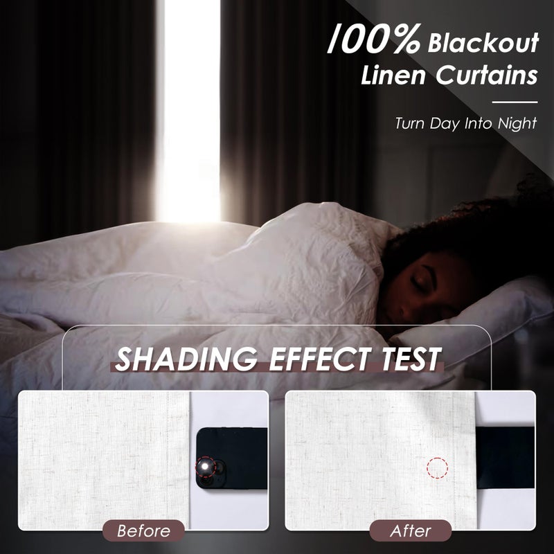Nanspring Ivory Linen Blackout Curtains 96 Inches Long 2 Panel Set for Living Room Back Tab Pinch Pleated Blackout Curtain Drapes Boho Farmhouse Neutral Cream Bedroom Black Out Curtains 96 Inch Long - Image 2