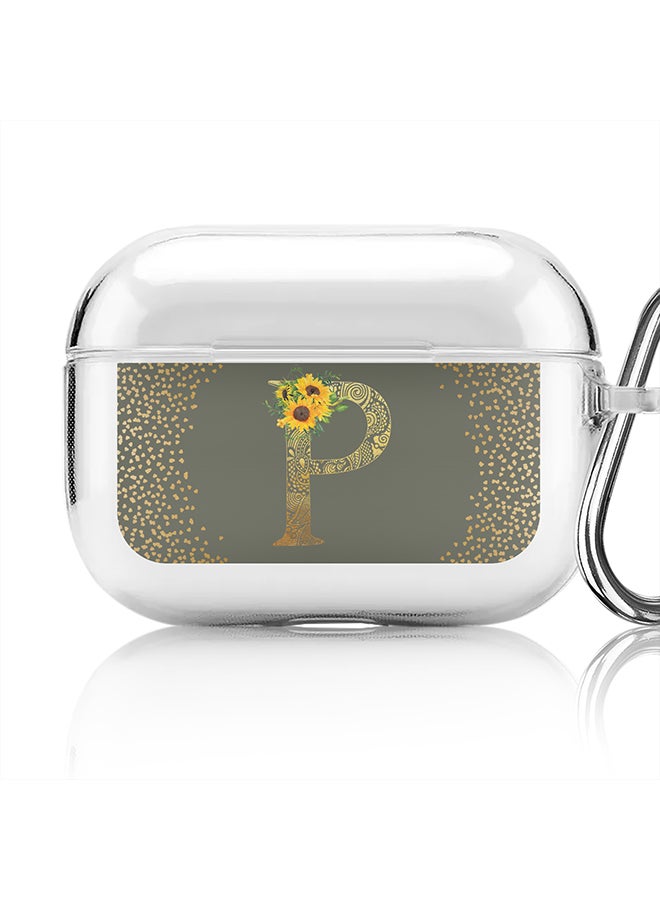 Stylizedd Classic Clear printed Case for Apple Airpods Pro Soft TPU Gel Thin Transparent Flexible Cover - Custom Monogram Initial Letter Mandala Floral Pattern Alphabet - P (Olive Green ) - Image 1
