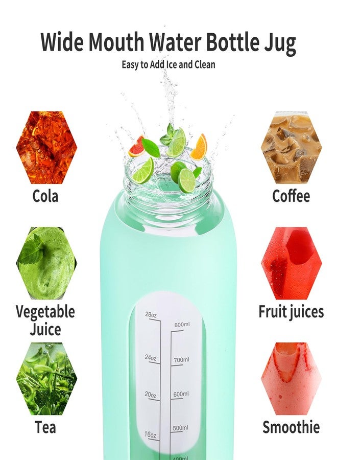 EALGRO 32 oz Glass Water Bottle with Straw and Handle, Sports Motivational Water Flask with Silicone Sleeve, Large Leakproof Water Flask Cup with Time Marker for Travel, Gym, Black - Image 5