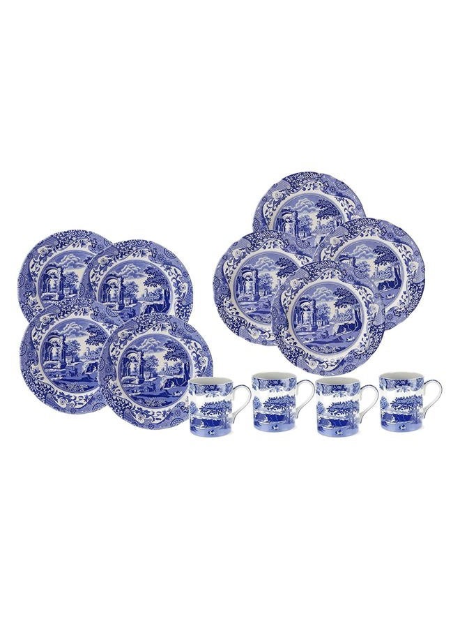 Spode Blue Italian 12 Piece Dinnerware Set - Earthenware Plates & Mugs Featuring Italian Countryside Scenes - Microwave Safe Tableware Set for 4 - Dishwasher & Oven Safe Dining Set - Image 1