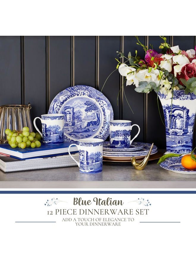 Spode Blue Italian 12 Piece Dinnerware Set - Earthenware Plates & Mugs Featuring Italian Countryside Scenes - Microwave Safe Tableware Set for 4 - Dishwasher & Oven Safe Dining Set - Image 2