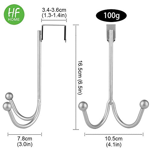 HFHOME 2Packs Over The Door Double Hanger Hooks, Metal Twin Hooks Organizer for Hanging Coats, Hats, Robes, Towels- Silver - Image 2