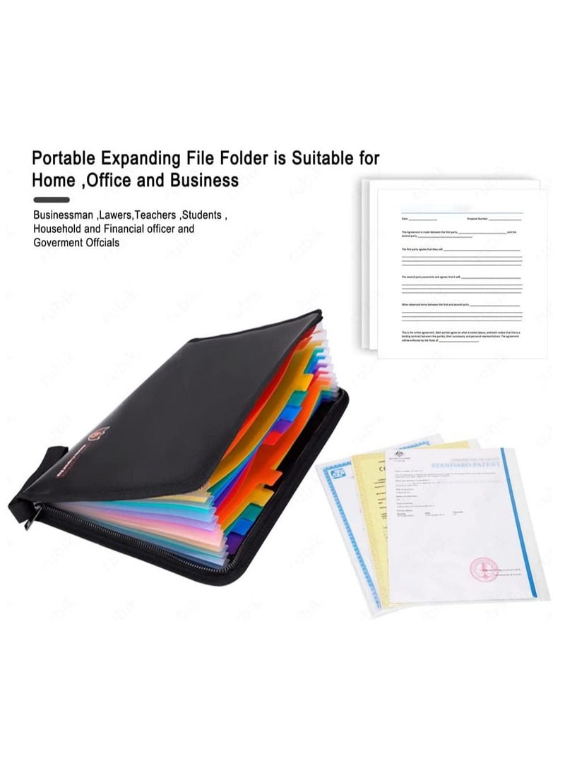 Rubik Fireproof File Folder Organizer A4 Letter Size Water Resistant Documents Storage Fire Safe Bag with Zipper Closure and 13 Silicone-Coated Expanding Pockets (36x26cm) Black  - Image 5