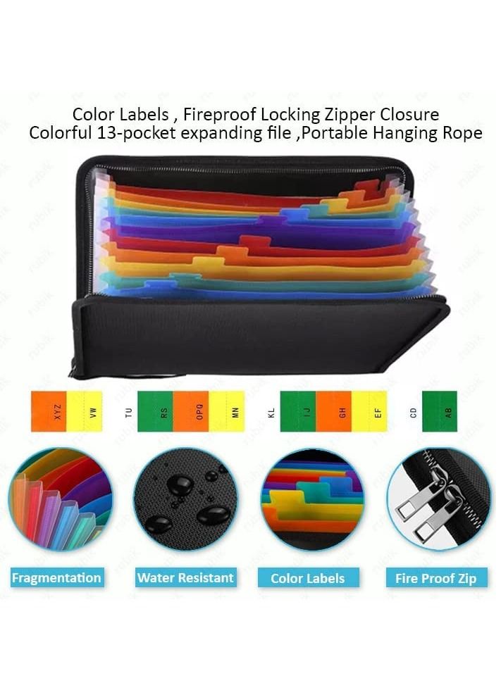 Rubik Fireproof File Folder Organizer A4 Letter Size Water Resistant Documents Storage Fire Safe Bag with Zipper Closure and 13 Silicone-Coated Expanding Pockets (36x26cm) Black  - Image 4