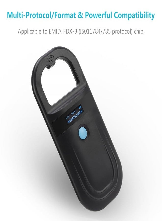 Chazcool قارئ رقائق تشازكول، ماسح ضوئي لرقائق الحيوانات الأليفة مع شاشة عرض يدعم FDXB (ISO11784 / 11785) و EMID، ماسح ضوئي للكلاب والقطط والخنازير والحيوانات (أسود) - Image 5