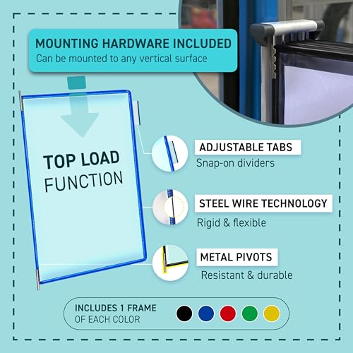 Tarifold DJOIS by Tarifold - Wall Mount Reference & Display System - Durable Steel Wire Frames- 5 Double-Sided Pockets - 10 Sheet Capacity - Made in France - Image 5