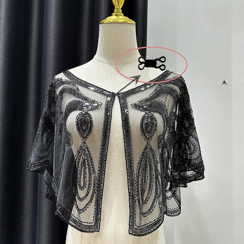 Cashew Black Gold Sequined Evening Shawl Luxurious Beaded Cape for Weddings and Parties - Image 5