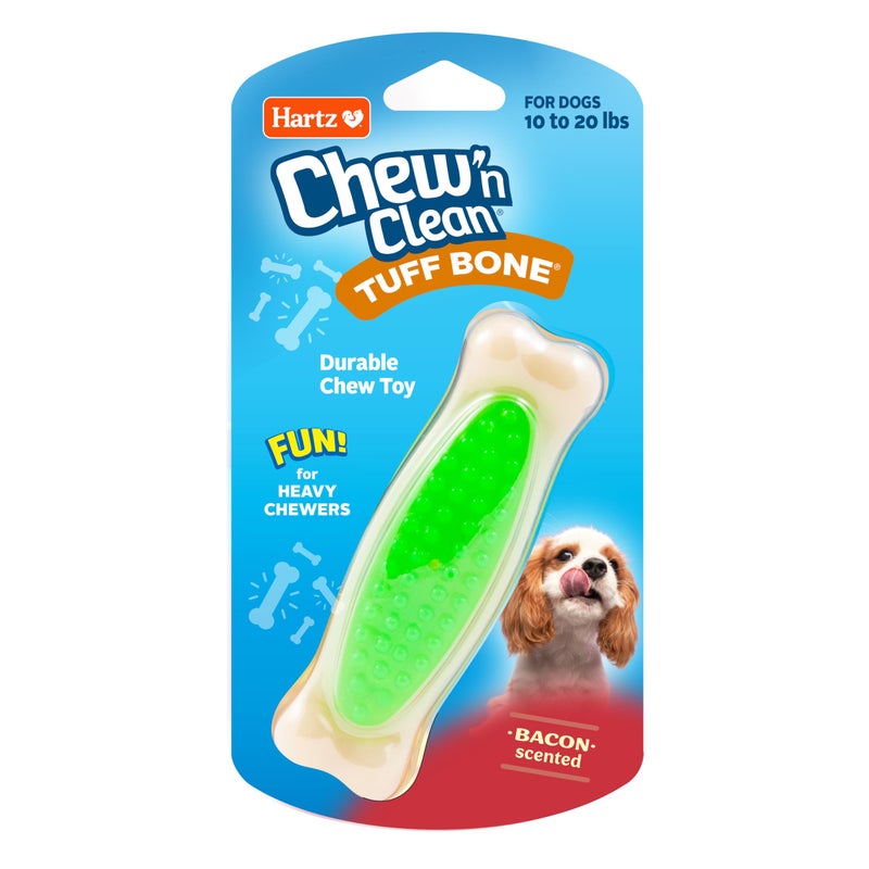 Hartz Chew 'n Clean Tuff Bone Bacon Scented Dental Dog Chew Toy - Small - Image 1