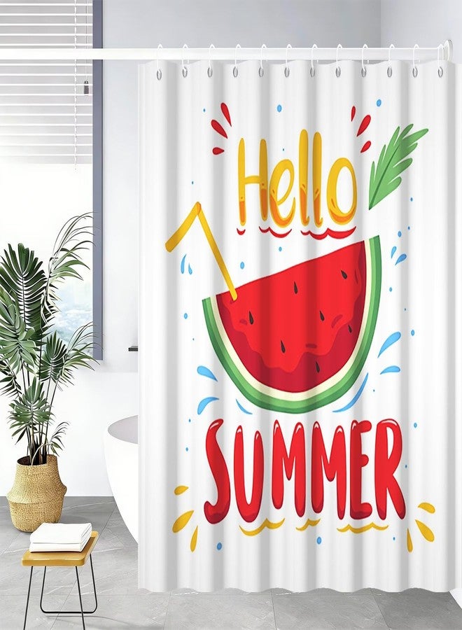 Uiiooazy Summer Shower Curtain for Bathroom Hello Summer Watermelon Shower Curtain Set with Hooks Red Fruit Polyester Waterproof Fabric Shower Curtains 72x72 inches - Image 2