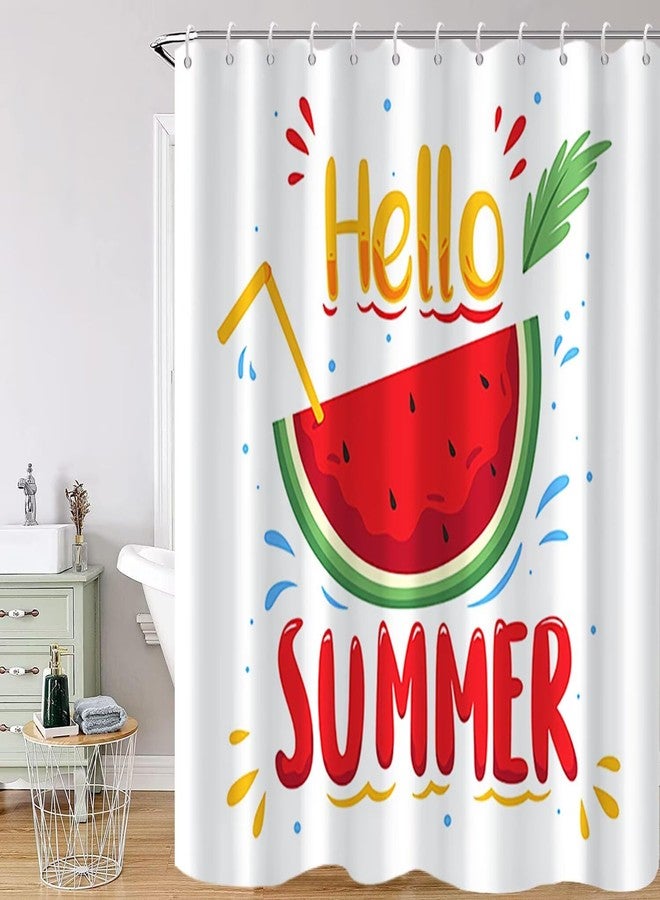 Uiiooazy Summer Shower Curtain for Bathroom Hello Summer Watermelon Shower Curtain Set with Hooks Red Fruit Polyester Waterproof Fabric Shower Curtains 72x72 inches - Image 1