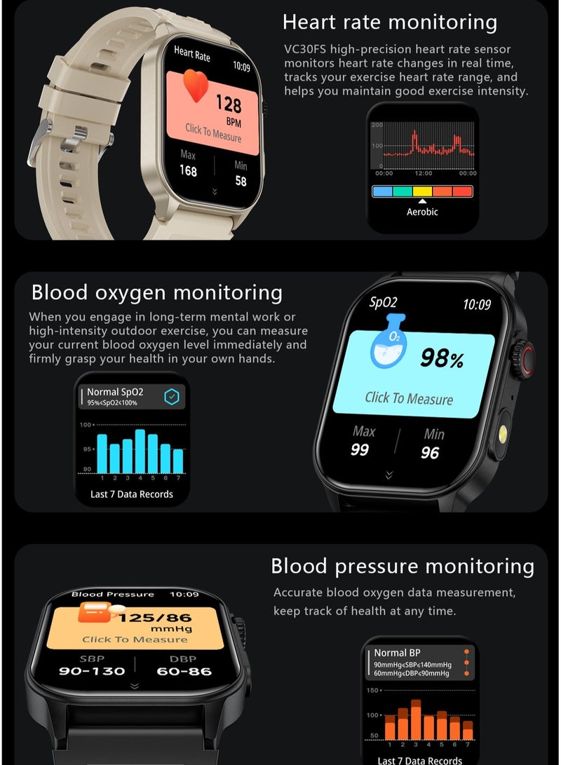 لييج ساعة ذكية للرجال مع مصباح يدوي LED 2.01 بوصة شاشة كبيرة عالية الدقة بطارية كبيرة مناسبة للأنشطة الخارجية / الرياضة / التمرين مكالمة بلوتوث صوت الذكاء الاصطناعي مقاوم للماء حزام سيليكون أسود - Image 3