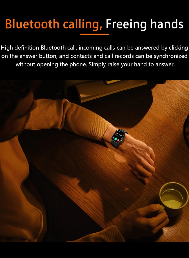 لييج ساعة ذكية للرجال مع مصباح يدوي LED 2.01 بوصة شاشة كبيرة عالية الدقة بطارية كبيرة مناسبة للأنشطة الخارجية / الرياضة / التمرين مكالمة بلوتوث صوت الذكاء الاصطناعي مقاوم للماء حزام سيليكون أسود - Image 2