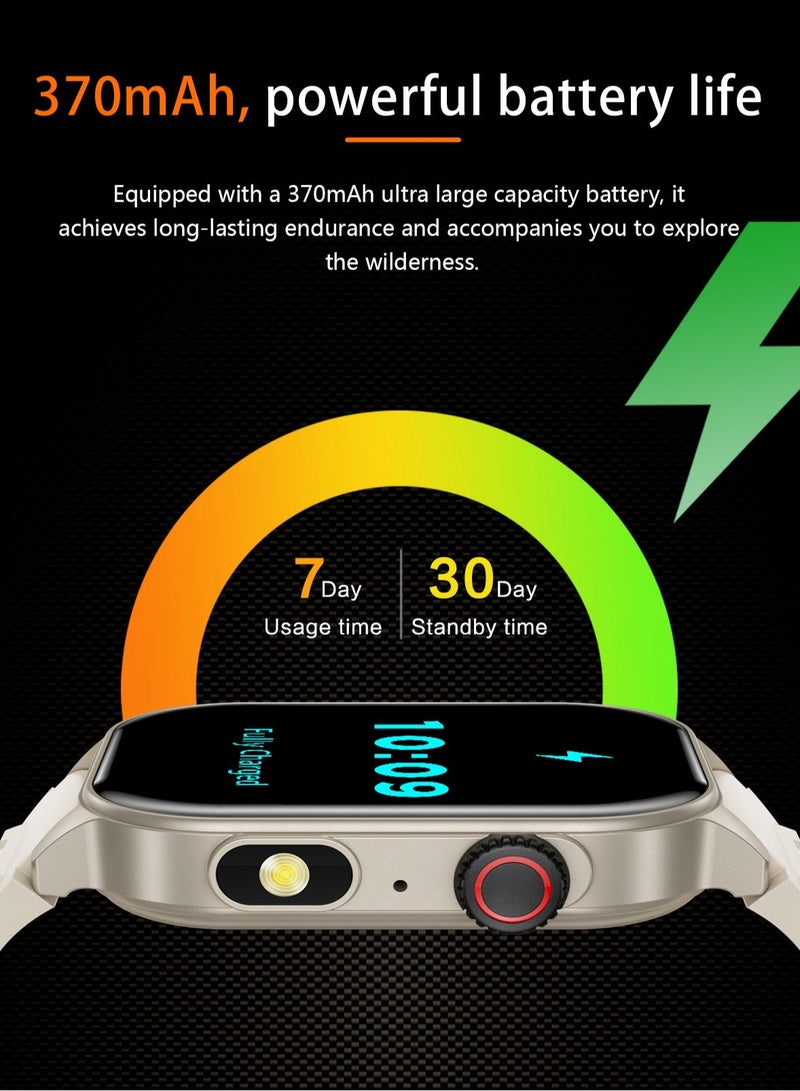 لييج ساعة ذكية للرجال مع مصباح يدوي LED 2.01 بوصة شاشة كبيرة عالية الدقة بطارية كبيرة مناسبة للأنشطة الخارجية / الرياضة / التمرين مكالمة بلوتوث صوت الذكاء الاصطناعي مقاوم للماء حزام سيليكون أسود - Image 5