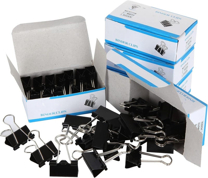 Ziqi 144 Pcs Binder Clips 1 Inch, Black Medium Paper Clamps for Office Supplies, Wide Metallic Binder Clips, Large Document Clamp, File Clips - Image 3