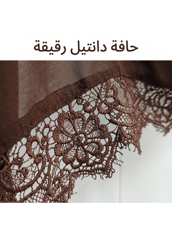 وشاح نسائي من الرايون السادة المزين بالدانتيل: شال وغطاء رأس مساميان - Image 2