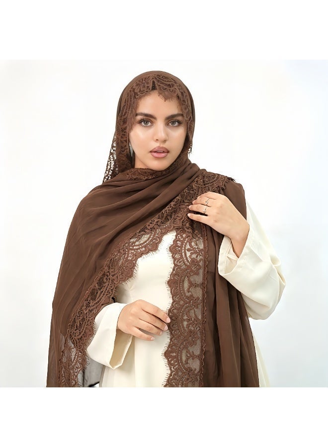 Women's Lace-Trimmed Plain Rayon Scarf: Breathable Shawl and Headscarf - Image 1