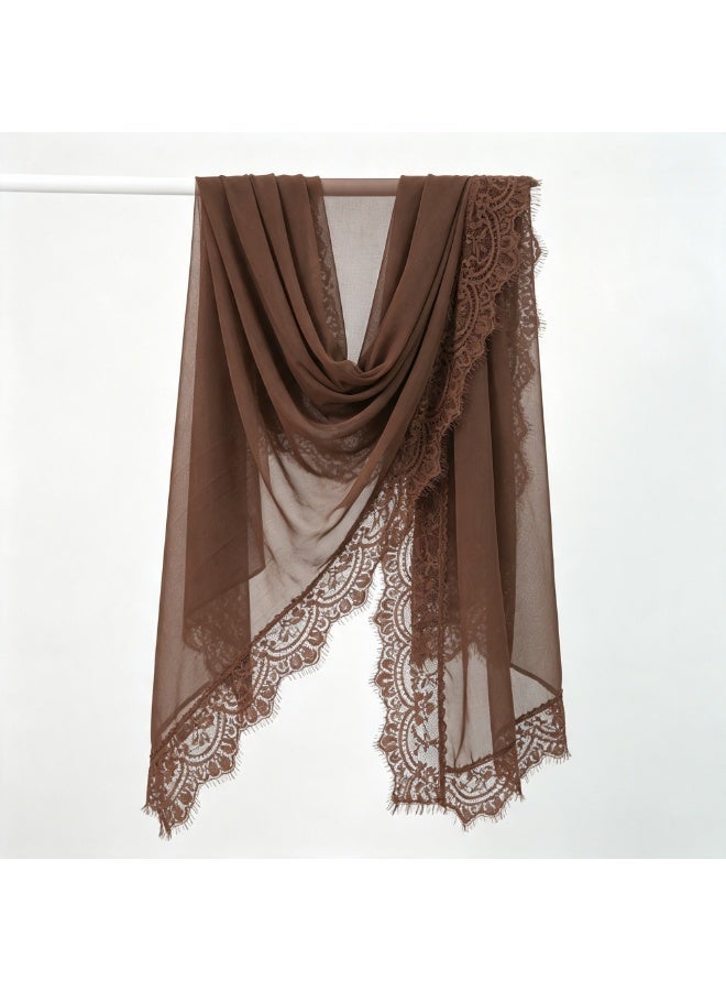 Women's Lace-Trimmed Plain Rayon Scarf: Breathable Shawl and Headscarf - Image 4